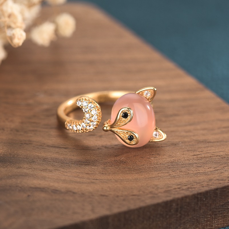 Rings - Pembe Doğal Yeşim Tilki Yüzükler Gerçek