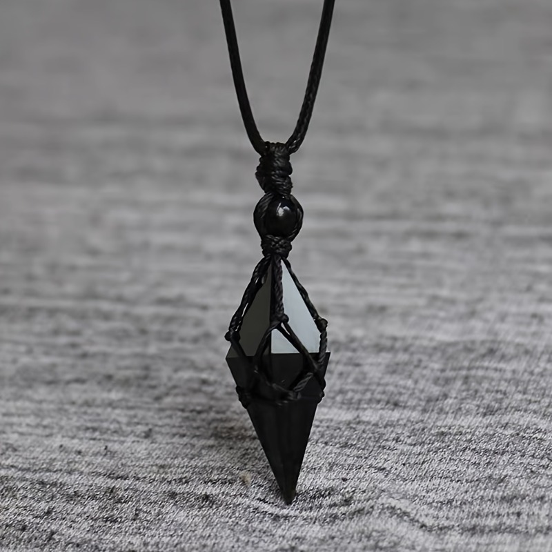 Crystal Pendant Necklace Natural Stone - Siyah Obsidyen Ok Ucu Kristal Kolye